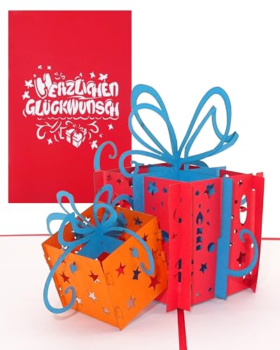 Pop Up Geburtstagskarten mit Umschlag im 5-er Set. 5x Glückwunschkarte „Bunte Geschenke“ 3D Karten zum Geburtstag & Namenstag von Cologne Cards