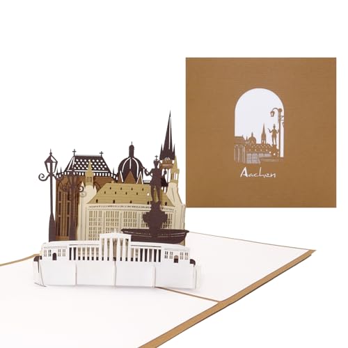 Pop-Up Karte „ Aachen – Panorama mit Aachener Dom“, 3D Grußkarte als Souvenir, Geburtstagskarte, Karte mit Umschlag, Einladung von Cologne Cards