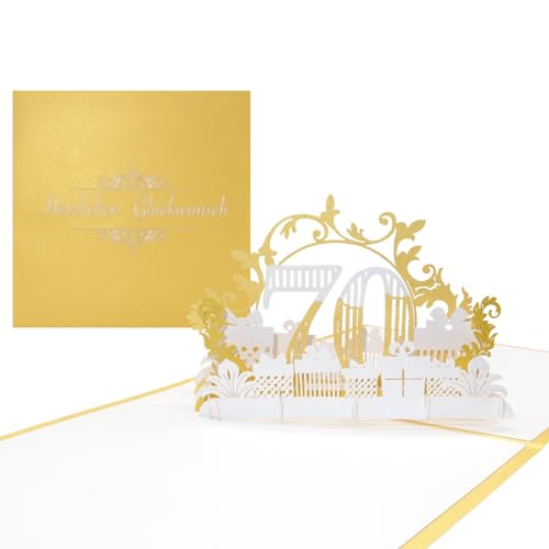 Pop Up Karte „70" in edlem Gold & Weiß - 70. Geburtstag & Gnadenhochzeit 3D Geburtstagskarte, Glückwunschkarte Jubiläum von Cologne Cards