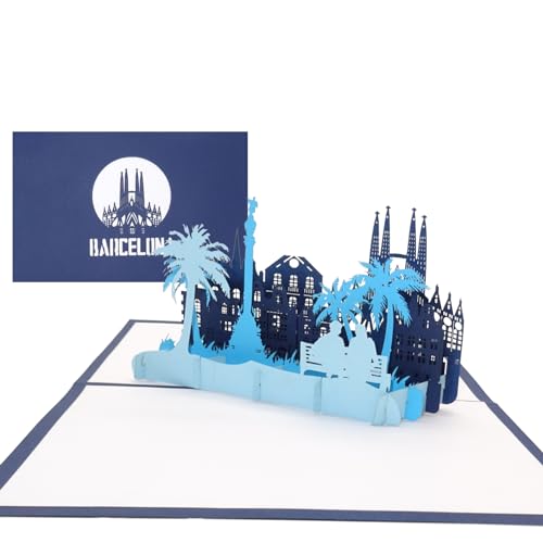 Pop Up Karte „Barcelona - Panorama mit Sagrada Familia“ - 3D Grußkarte, Souvenir, Einladung, Geschenk & Reisegutschein zum Spanien Urlaub & Städtetrip von Cologne Cards