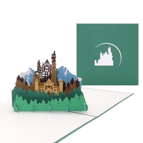 Pop-Up Karte „Bergpanorama & Schloss“ 3D Grußkarte mit Modell German Castle als Souvenir, Geschenk, Geburtstagskarte & Einladung zum Wandern in Bayern von Cologne Cards