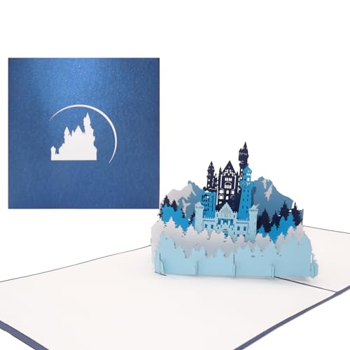 Pop-Up Karte „Bergpanorama & Schloss“ 3D Grußkarte mit Modell German Castle als Souvenir, Geschenk, Weihnachtskarte & Einladung zum Wandern von Cologne Cards