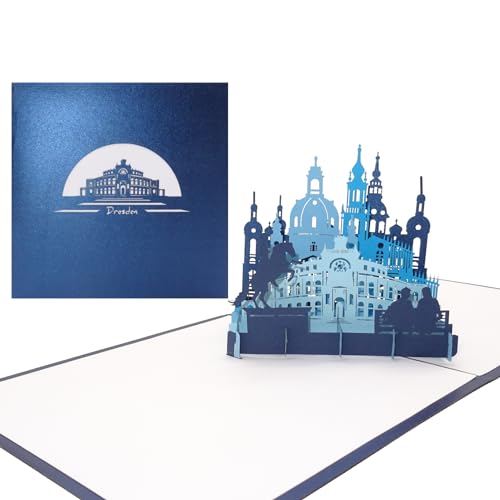 Pop Up Karte „Dresden - Panorama mit Oper & Frauenkirche“ - 3D Grußkarte als Souvenir, Geschenk, Geburtstagskarte, Einladungskarte & Gutschein zum Städtetrip von Cologne Cards