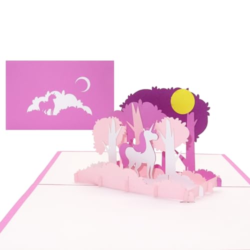Pop Up Karte „Einhorn - Magic Forest“ 3D Unicorn Geburtstagskarte, Einladung & Einladungskarte zum Kindergeburtstag Mädchen in Rosa & Pink von Cologne Cards