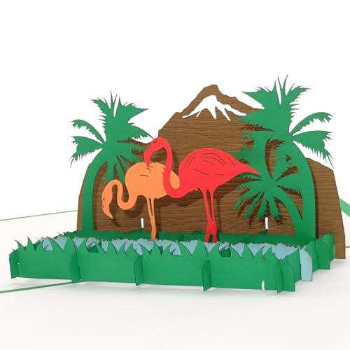 Pop Up Karte „Flamingos“ - 3D Grußkarte, Glückwunschkarte, Geburtstagskarte, Reisegutschein Florida, Sardinien, Geschenkgutschein, Flamingo Karte zum Geburtstag von Cologne Cards