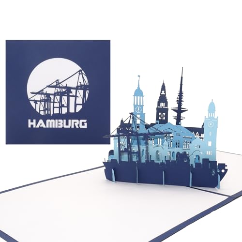 Pop Up Karte „Hamburg – Hamburger Hafen Panorama“ - 3D Grußkarte als Souvenir, Geburtstagskarte & Einladung zur Städtereise von Cologne Cards