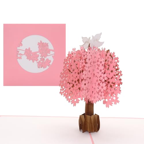 Pop Up Karte „Kirschblüte – Kirschbaum & Weiße Tauben“ 3D Hochzeitskarte, Einladung, Postkarte - Karte mit Umschlag zu Hochzeit & Verlobung von Cologne Cards
