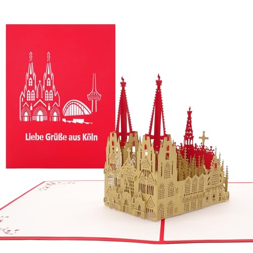 Pop Up Karte „Kölner Dom - Liebe Grüße aus Köln" Grußkarte mit 3D Modell Kölner Dom - Souvenir, Geschenk, Einladung & Gutschein zur Städtereise von Cologne Cards