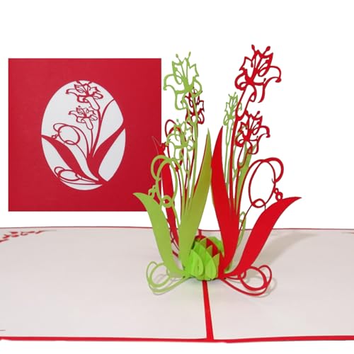 Pop Up Karte „Lilien in Rot & Grün“ 3D Geburtstagskarte - Lilien Karten als kleines Geschenk, Gutschein oder Geschenkverpackung – zum Geburtstag oder als Dankeskarten & Dankeschön Geschenk von Cologne Cards