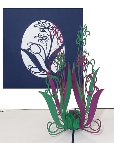 Pop Up Karte „Lilien in Violett & Grün“ 3D Geburtstagskarte - Lilien Karten als kleines Geschenk, Gutschein oder Geschenkverpackung – zum Geburtstag oder als Dankeskarten & Dankeschön Geschenk von Cologne Cards