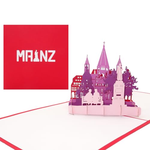 Pop Up Karte „Mainz - Panorama mit Mainzer Dom“ - 3D Grußkarte als Souvenir, Gutenberg Geschenk, Geburtstagskarte, Einladungskarte & Gutschein zum Städtetrip von Cologne Cards