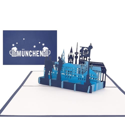 Pop Up Karte „München Skyline - München & Bayrisches Bier“ - 3D Geburtstagskarte aus Bayern als Deko & Souvenir, Einladungskarte, Geschenkgutschein & Reisegutschein zum Oktoberfest von Cologne Cards