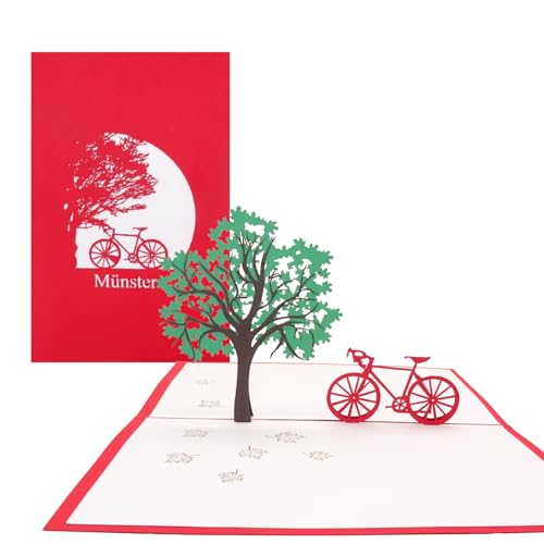 Pop Up Karte „Münster mit dem Fahrrad“ 3D Glückwunschkarte, Geburtstagskarte & Souvenir – als Reisegutschein, Deko, kleines Geschenk & Geschenkverpackung – Fahrradkarte Münsterland von Cologne Cards