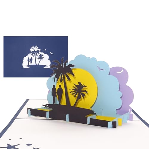 Pop Up Karte „Palmen & Strand“ Reisegutschein, 3D Geburtstagskarte, Gutschein für Urlaub, Reise & Hochzeitsreise von Cologne Cards