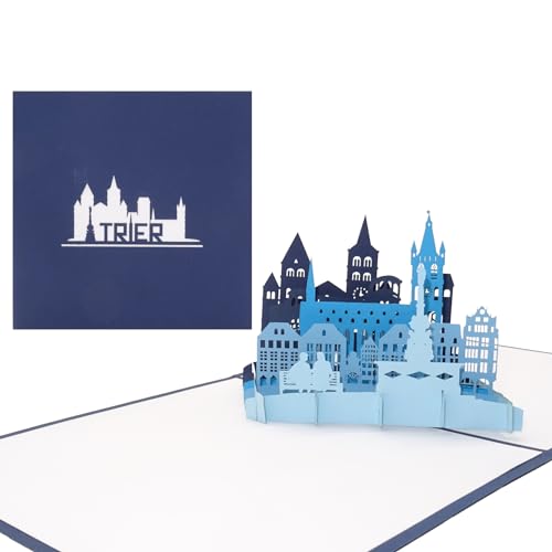Pop Up Karte „Trier - Panorama mit Dom & Porta Nigra“ - 3D Grußkarte als Souvenir, Geschenk, Geburtstagskarte, Einladungskarte & Gutschein zum Städtetrip von Cologne Cards