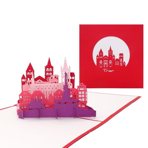 Pop Up Karte „Trier - Panorama mit Markt & Dom“ - 3D Grußkarte als Souvenir, Geschenk, Geburtstagskarte, Einladungskarte & Gutschein zum Städtetrip von Cologne Cards