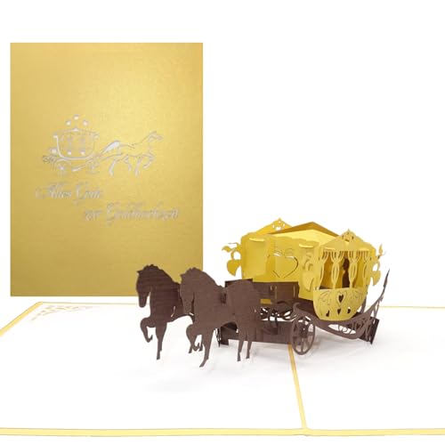 Pop Up Karte Alles Gute zur Goldhochzeit Kutsche, Goldhochzeitskarte, Glückwunsch, Goldhochzeit, Jubiläum Karte, 3D Karte, Grußkarte, Goldene Hochzeit, Karte zur Goldhochzeit von Cologne Cards