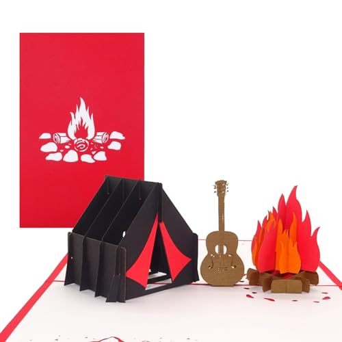 Pop Up Karte Camping - Zelt am Lagerfeuer & Gitarre – 3D Geburtstagskarte Pfadfinder, Zelten & Camping als Einladung & Gutschein von Cologne Cards