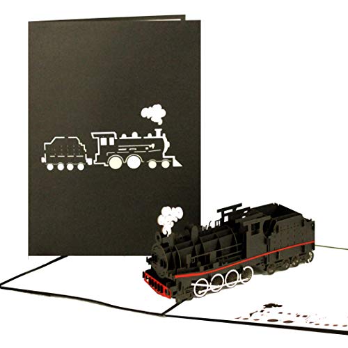 Pop Up Karte Dampflok - 3D Geburtstagskarte & Glückwunschkarte Lokomotive mit Eisenbahn Modell aus Papier - Geschenkidee nicht nur für Kinder von Cologne Cards