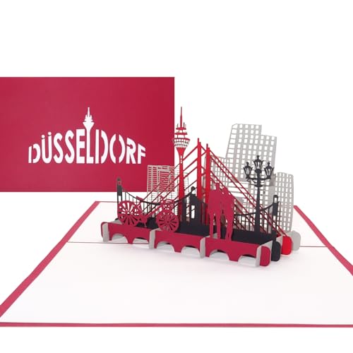 Pop Up Karte Düsseldorf, 3D Grußkarte Düsseldorf Skyline, Düsseldorf Souvenir, Reisegutschein, Geschenkgutschein Karte mit Umschlag von Cologne Cards