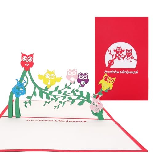Pop Up Karte Eulen - Geburtstag - 3D Geburtstagskarte für alle Eulenfans – als Geschenk, Dekoration, Geschenkidee, Einladungskarten zum Geburtstag, Eule Deko & Geschenkverpackung von Cologne Cards