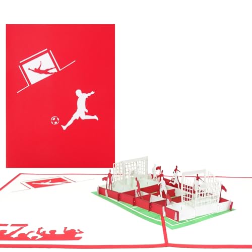 Pop Up Karte Fußballfan Rot & Weiß - 3D Fußball Geburtstagskarte & Einladungskarte zum Geburtstag von Fans von Bayern, Köln, Nürnberg, Mainz u.v.m. von Cologne Cards