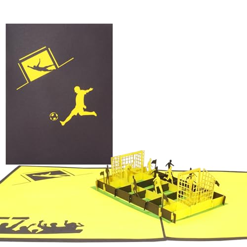 Pop Up Karte Fußballfan Schwarz & Gelb - 3D Fußball Geburtstagskarte & Einladungskarte zum Geburtstag für Fans von Dortmund, Aachen u.v.m. von Cologne Cards