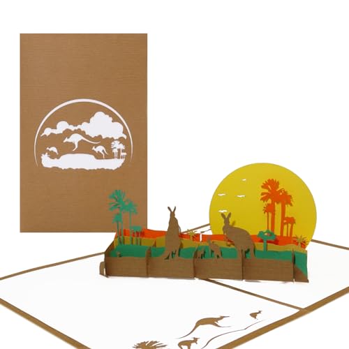 Pop Up Karte Känguru & Outback Australia - Pop Up Karte Australien - 3D Geburtstagskarte mit Kängurus als Deko, Reisegutschein, Souvenir, Einladungskarte und Geschenkverpackung Zoo von Cologne Cards