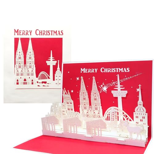 Pop-Up Karte Köln Skyline | Köln Panorama "Merry Christmas" Weiss Blau, Kölner Weihnachtskarte, Pop-Up Karte Köln, Cologne Christmas Greeting Card von Cologne Cards