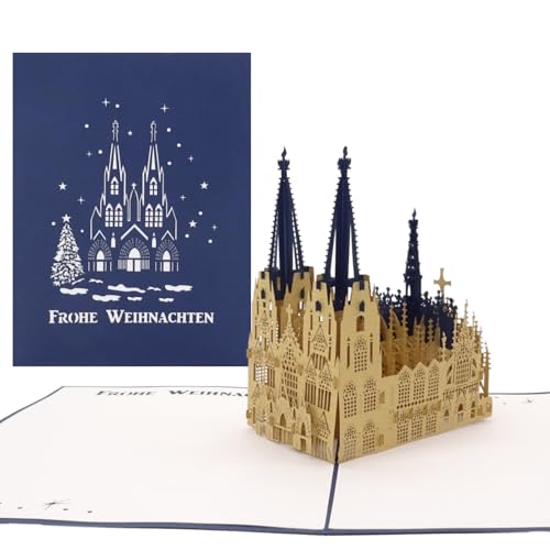 Pop-Up Karte Kölner Dom - Frohe Weihnachten Blau, Weihnachtskarte Kölner Dom, Pop Up Karte zu Weihnachten, 3D Karte Köln von Cologne Cards