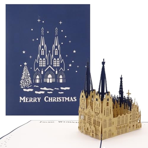Pop-Up Karte "Kölner Dom - Merry Christmas" Blau, Weihnachtskarte Kölner Dom, Pop Up Karte zu Weihnachten, 3D Karte Köln, Christmas Greeting Card Cologne von Cologne Cards