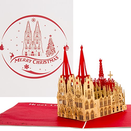 Pop-Up Karte "Kölner Dom - Merry Christmas" Weiss Rot, Weihnachtskarte Kölner Dom, Pop Up Karte zu Weihnachten, 3D Karte Köln, Christmas Greeting Card Cologne von Cologne Cards