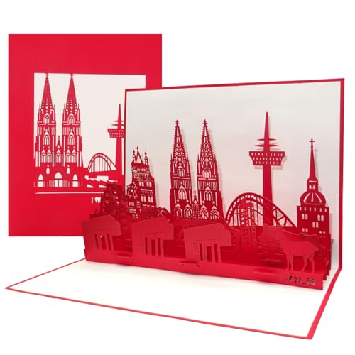 Pop Up Karte Kölner Skyline - Köln City Panorama – 3D Geburtstagskarte, Einladungskarte, Gutschein & Reisegutschein - Grußkarte als Köln Souvenir mit Kölner Dom von Cologne Cards