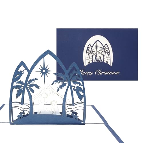 Pop-Up Karte "Krippe - Merry Christmas", Weihnachtskarte mit Krippe, Pop Up Karte zu Weihnachten, 3D Karte mit Weihnachtskrippe, Adventskarte, Christmas Greeting Card von Cologne Cards