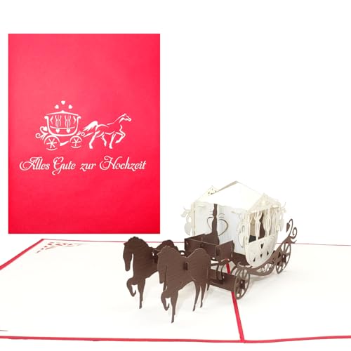 Pop Up Karte Kutsche - Alles Gute zur Hochzeit – 3D Hochzeitskarte, Glückwunschkarte zur Hochzeit als kleines Geschenk für Hochzeitspaar & Brautpaar, als Geschenkverpackung und Geldgeschenk von Cologne Cards