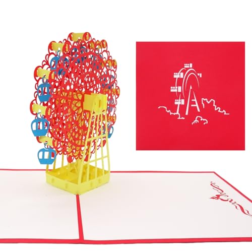 Pop-Up Karte Riesenrad Geburtstagskarte, Einladungskarte & Reisegutschein – Grußkarte mit Miniatur 3D Modell aus Papier als Einladung, Geschenkgutschein zu Kirmes, Jahrmarkt & Kindergeburtstag von Cologne Cards