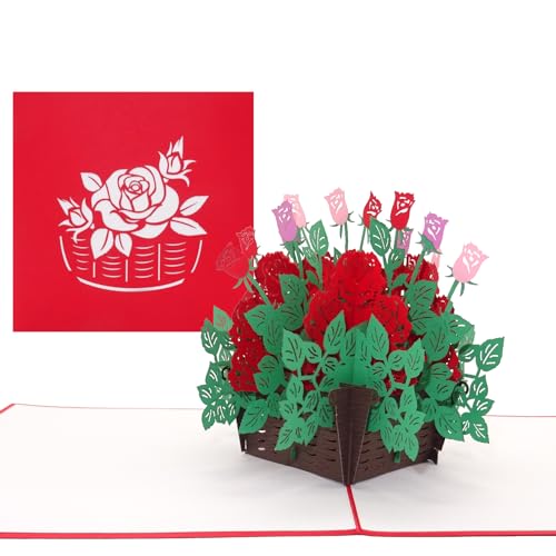 Pop Up Karte Rote Rosen - edle 3D Karte mit Umschlag als Hochzeitskarte, Geburtstagskarte, Dankeskarte & Glückwunschkarte – als kleines Geschenk oder Geschenkverpackung zu Geburtstag, Hochzeit von Cologne Cards