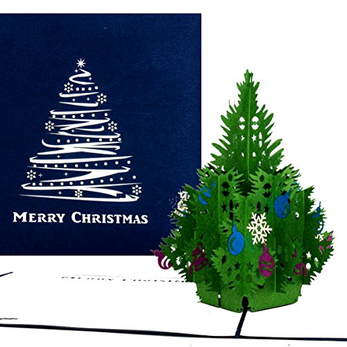 Pop-Up Karte "Tannenbaum - klassisch" in blau als Weihnachtskarte oder Geschenkkarte zum Advent oder Weihnachten mit englischem Schriftzug von Cologne Cards