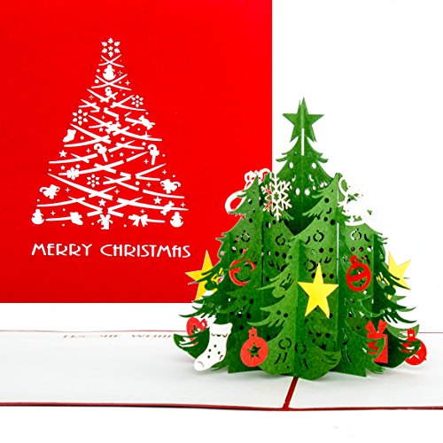 Pop-Up Karte "Tannenbaum - klassisch" in rot als Weihnachtskarte oder Geschenkkarte zum Advent oder Weihnachten mit englischem Schriftzug von Cologne Cards