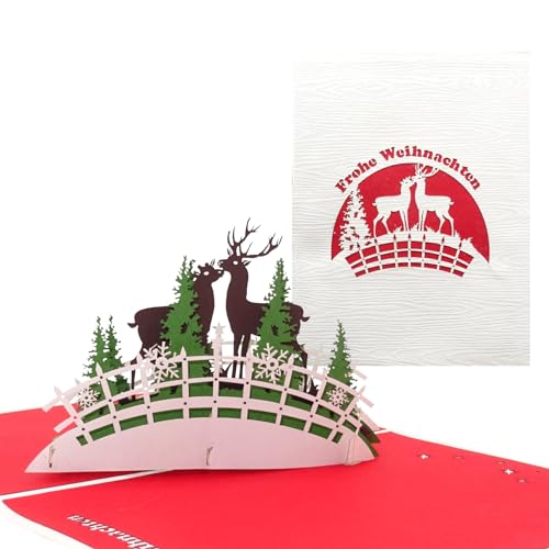 Pop Up Karte Weihnachten Deer in Love Romantische 3D Weihnachtskarte - Große Karte mit Umschlag von Cologne Cards