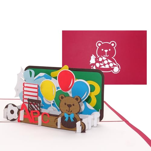 Pop Up Karte zur Einschulung – 3D Glückwunschkarte Erster Schultag als kreative Geschenkidee, Geschenk & Inhalt Schultüte für Jungen & Mädchen von Cologne Cards