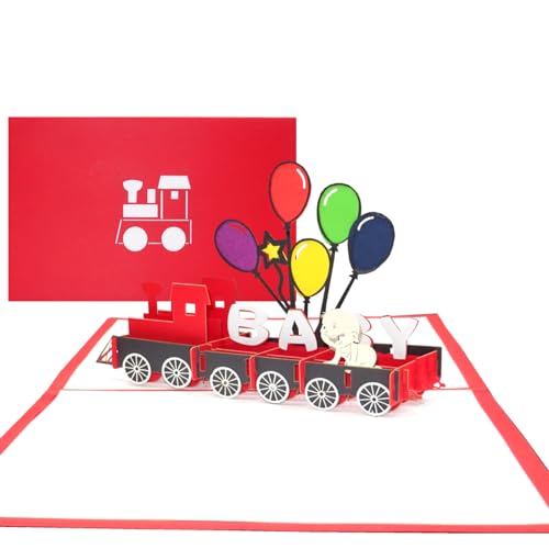 Pop Up Karte zur Geburt - 3D Geburtskarte „Baby Eisenbahn“ - Babykarte Mädchen & Junge - Glückwunschkarte zum 1. Geburtstag mit Umschlag von Cologne Cards