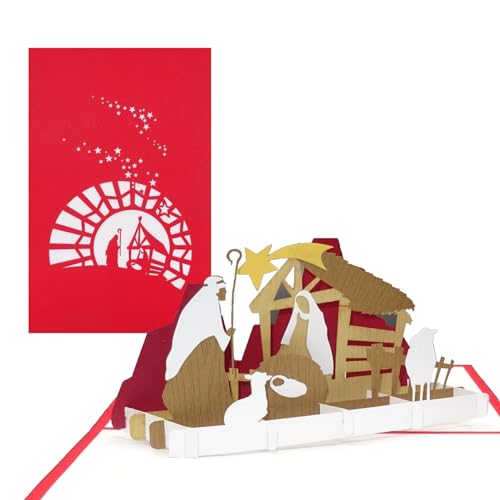 Weihnachtskarte „Krippe mit Stern“ - 3D Pop Up Karte mit Weihnachtskrippe – handgefertigte Papierkunst von Cologne Cards