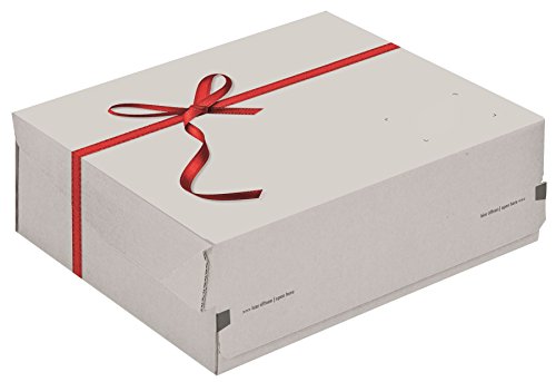 ColomPac CP068.92/02 Geschenkbox mit roter Schleife bedruckt aus Wellpappe mit Selbstklebeverschluss und Aufreissfaden, weiß von Colompac