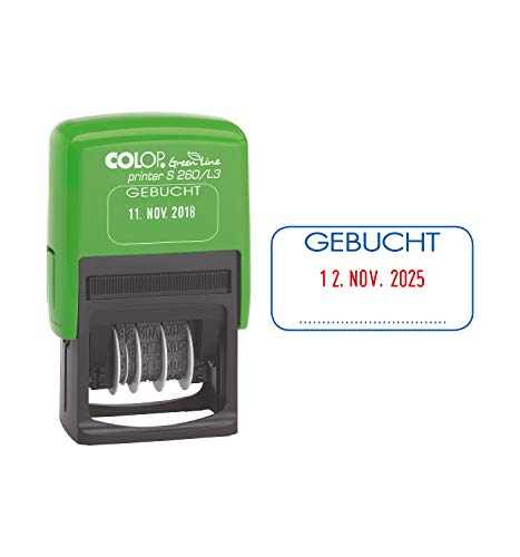 COLOP 127789 Datumstempel "green Line" Printer S260/L3 "GEBUCHT" von Colop