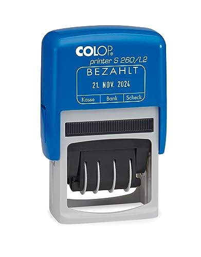 COLOP Datumstempel Printer S 260 mit Text BEZAHLT, Abdruck blau/rot von Colop