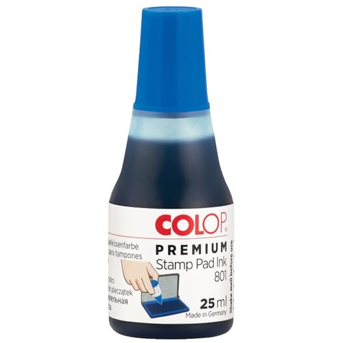 COLOP Premium Stempel-Farbe 801 blau, auf Wasserbasis, dermatologisch getestet, 25 ml Fläschchen von Colop