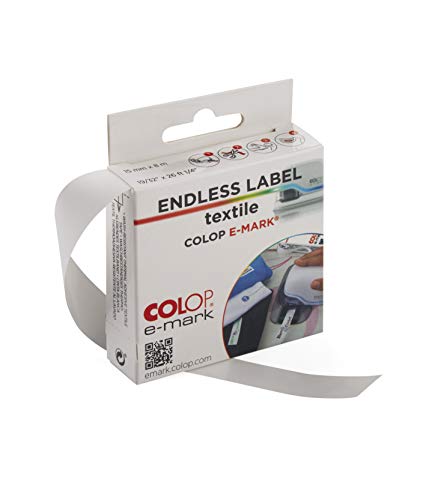 COLOP Textiletiketten für COLOP e-mark, zum Aufbügeln, Endlosetikett 14 mm x 8 m Rolle, stark haftend und langlebig, für textile Oberflächen. Zubehör für COLOP e-mark, e-mark create und e-mark go. von Colop
