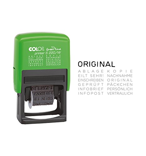 COLOP Wortband-Stempel Printer S220W Green Line mit 12 verschiedenen Texten, Abdruck schwarz von Colop