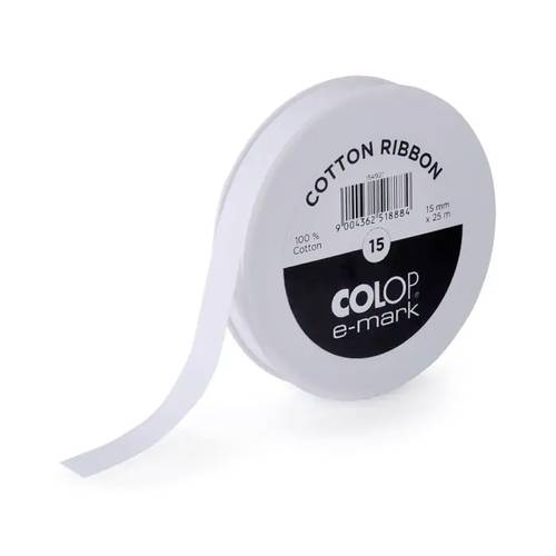 Colop 154921 cotton ribbon Etiketten-Band 15mm x 25 lfm white von Colop